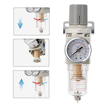 Pneumatic Air Compressor Filter Regulator Combo 1/4" NPT 150 PSI w/Adjustable - Image 6