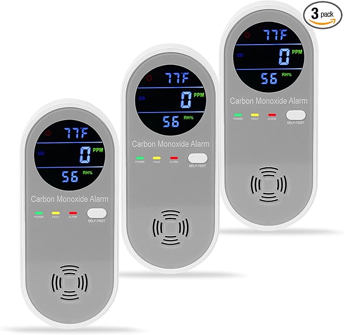 3 Packs Carbon Monoxide Detector Plug in, Carbon Monoxide Alarm, Real-time by HembisenSafetyProducts