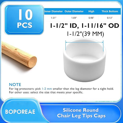 10 Pcs 1-1/2" Round Chair Leg Tips Caps, Silicone Rubber Furniture Leg Floor - Image 9