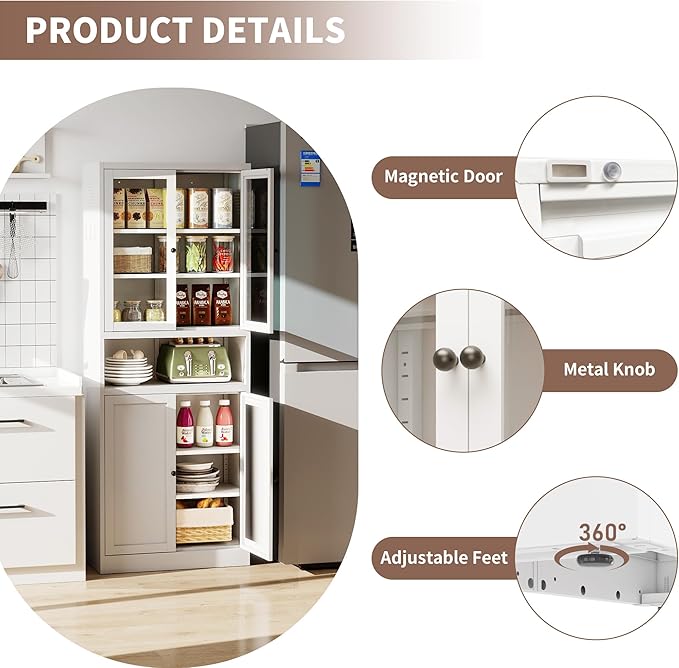 Kitchen Pantry Cabinet with Microwave Stand, Assembly Required - Image 7