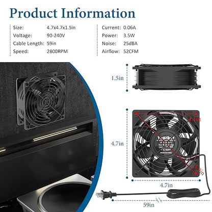 EC Axial Fan, Yeuzbur AC Vent Fan 110V 120V 240V Small Exhaust Fan 120mm x 38mm - Image 3