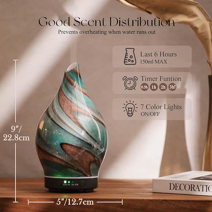 Porseme 150ml Essential Oil Diffuser Glass Color Changing Aroma Air Diffusers - Image 3
