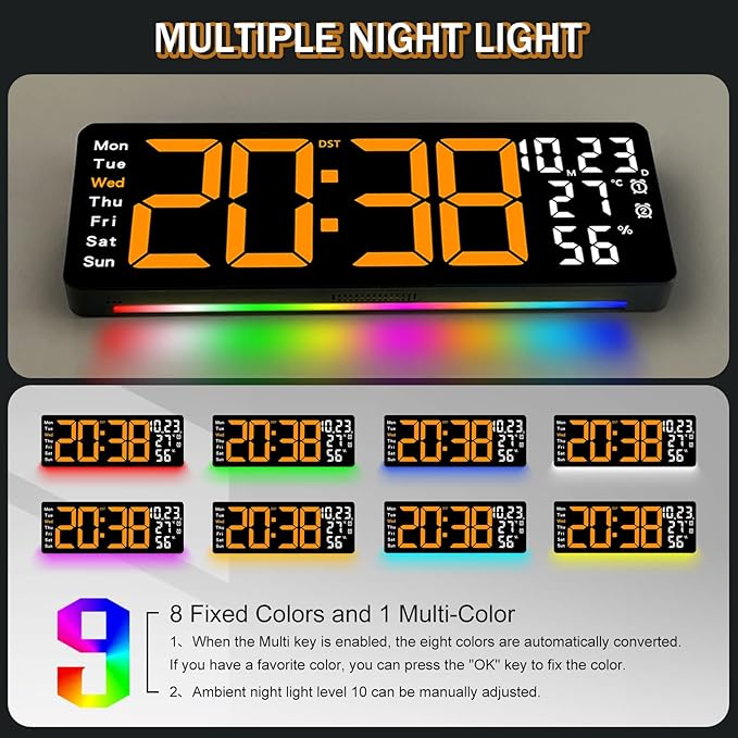 JoFomp 17.3" Large Digital Wall Clock, LED Digital Clock Large Display - Image 3