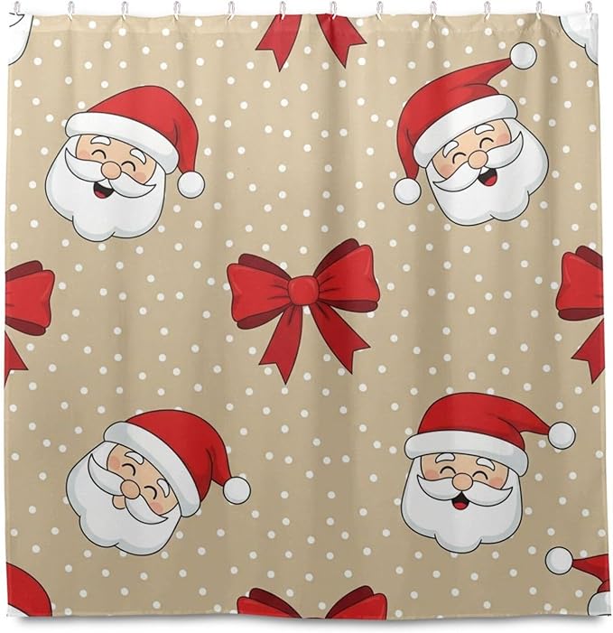 Christmas Santa Beige Dots Shower Curtain Liner 72×72 inch - Image 2