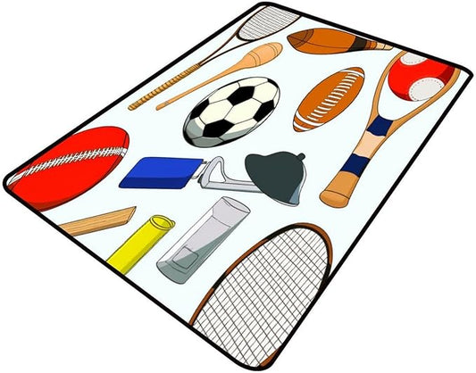 Area Rug, Sports Equipment Pattern Printing Lightweight Area Rugs Fade Resistant by Snarena