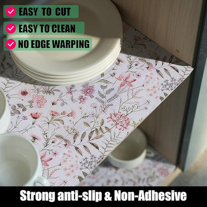 Floral Leaf Shelf Liners Strong Non-Slip and Non Adhesive 12IN x 20FT Shelf and - Image 2