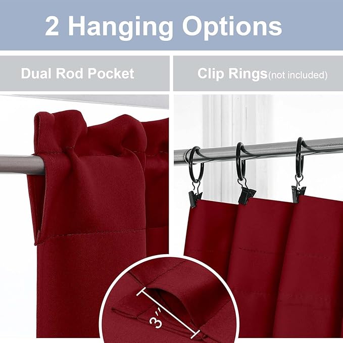 Chyhomenyc Short Red Curtains 45 Inch Length, Small Kitchen Curtain Rod Pocket - Image 5