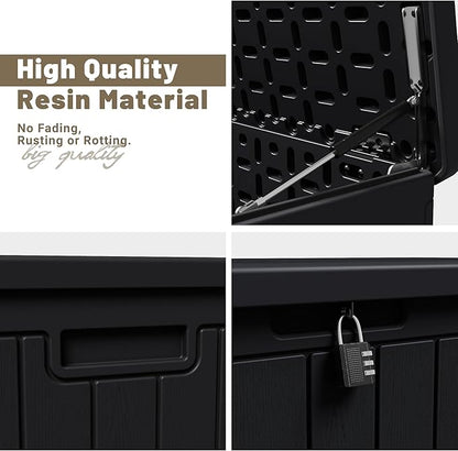 JUMMICO 90 Gallon Waterproof Resin Deck Box, Double Wall Outdoor Storage Box - Image 2