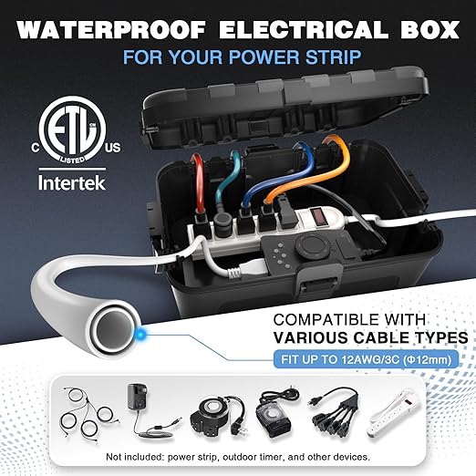 Flemoon Large Outdoor Electrical Box, IP54 Waterproof Extension Cord Cover - Image 2