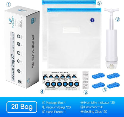 FugaCity 3D Printer Filament Storage Vacuum Kit- 20 Pack Reusable Vacuum Bags - Image 2