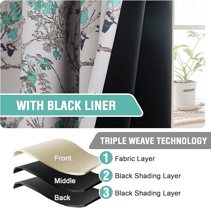 H.VERSAILTEX Floral 100% Blackout Curtains 96 inch Length 2 Panels Printed - Image 4