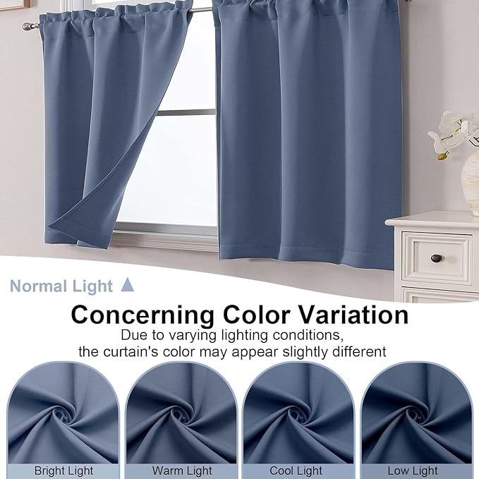 Chyhomenyc Denim Blue Short Blackout Curtains 24 Inch Length, Small Kitchen - Image 8