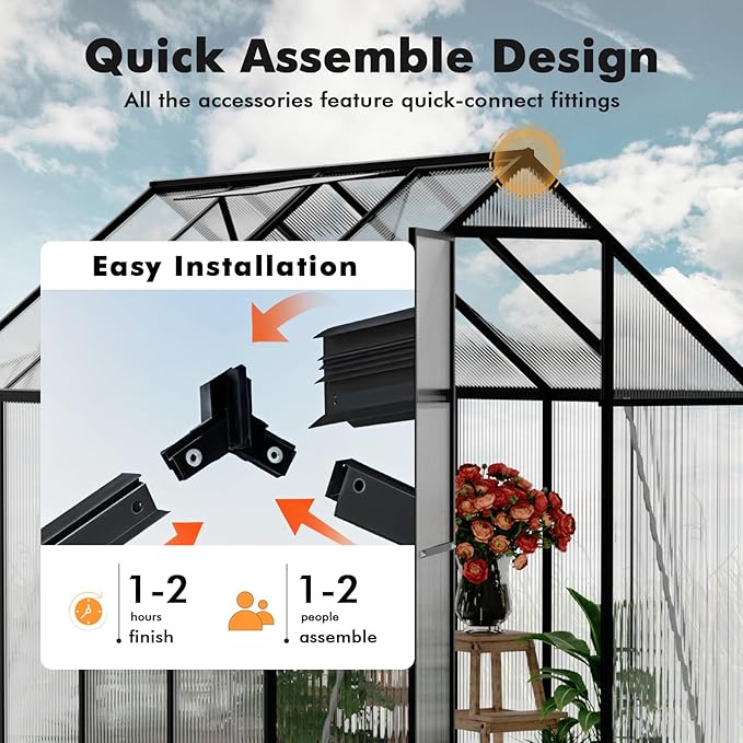 6×7.5FT Greenhouse for Outdoors, Walk-in Greenhouse and Winter Garden Planting - Image 8