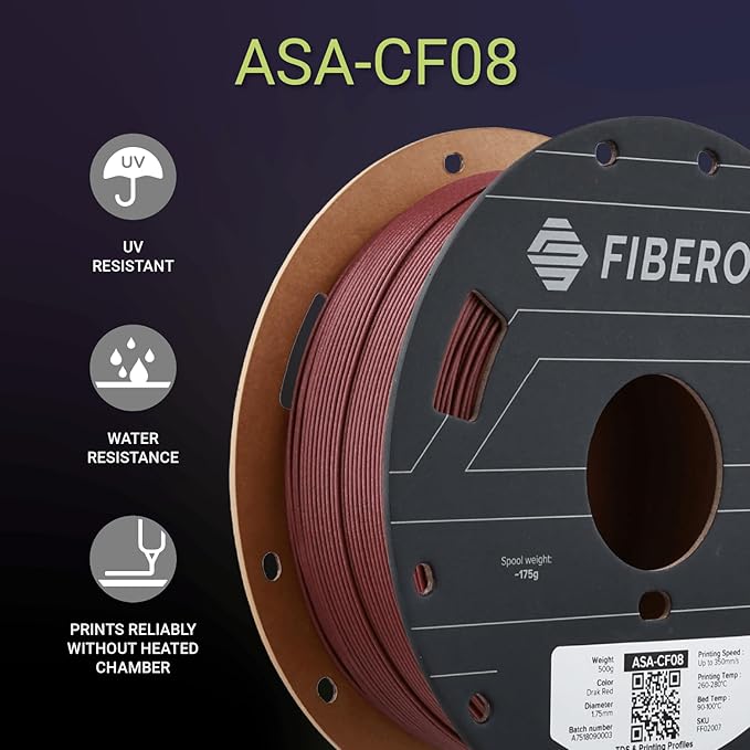 Polymaker Fiberon ASA-CF08 Dark Red Carbon Fiber 3D Printing Filament 1.75mm - Image 2