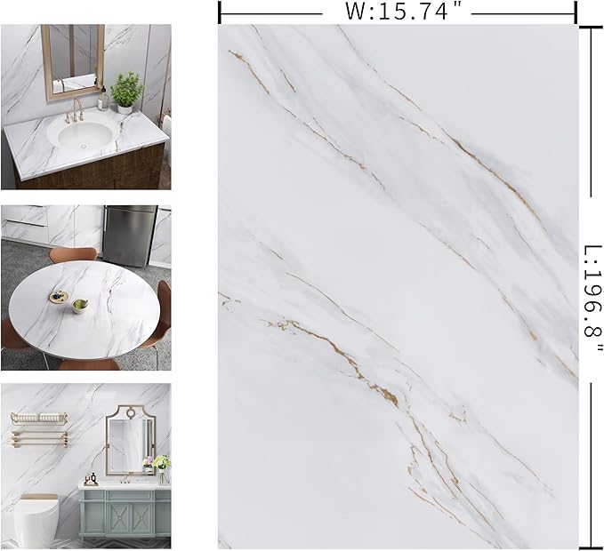 15.7"x196.8" Glossy Marble Countertop Peel and stick White Marble Contact Paper - Image 7