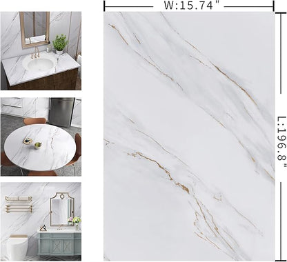 15.7"x196.8" Glossy Marble Countertop Peel and stick White Marble Contact Paper - Image 7