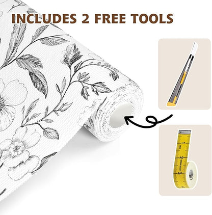 Drawer and Shelf Liner Black Flowers 12in x 20FT, Non Adhesive Anti-Slip Double - Image 3