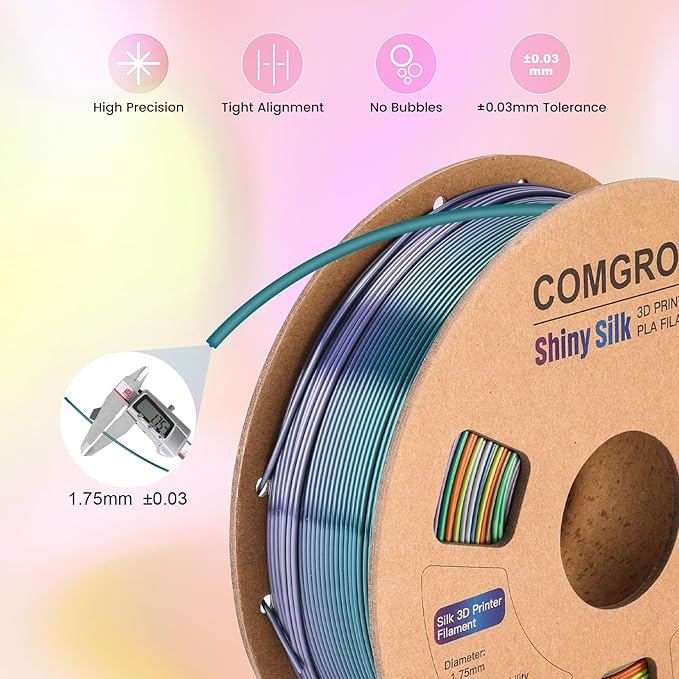 Comgrow Rainbow Colors Silk PLA 3D Printer Filament, PLA Filament 1.75mm - Image 3