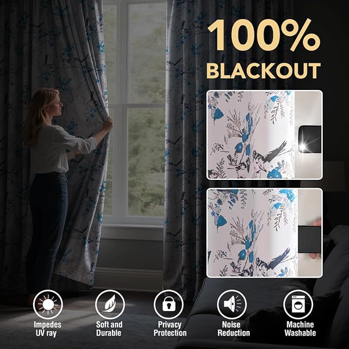 H.VERSAILTEX Floral 100% Blackout Curtains 84 inch Length 2 Panels Vintage - Image 3