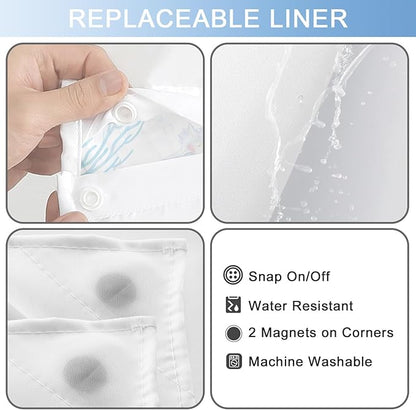 No Hook Shower Curtain with Snap in Liner, Beach Ocean Nautical Coastal Shower - Image 5