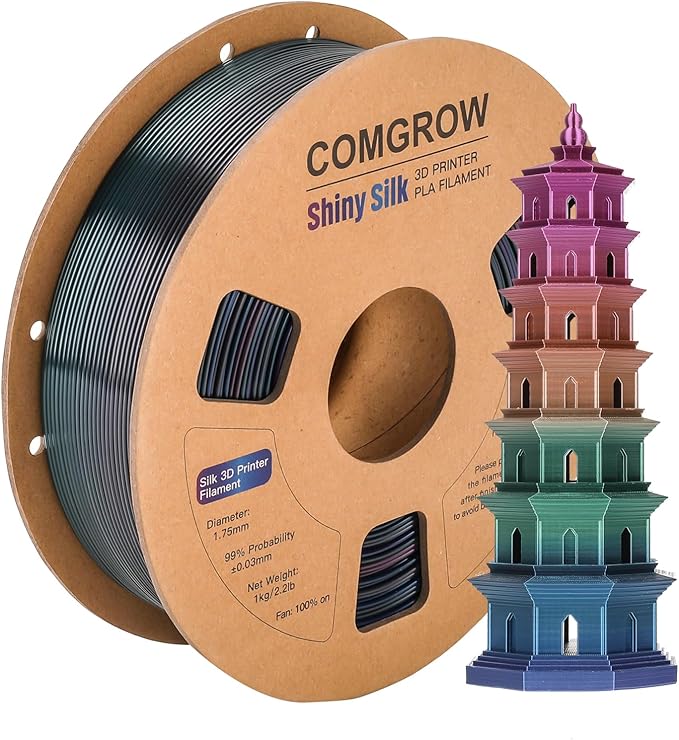 Comgrow Rainbow Colors Silk PLA 3D Printer Filament, PLA Filament 1.75mm by Comgrow