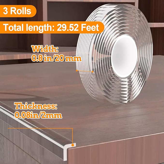 0.8 in x 9.84 FT, 3 Pack Clear Soft Corner Protectors - Image 2