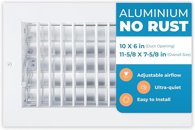 Aluminum 10 x 6 In Heater Vent Deflector Wall AC Grille – Premium Register Vent by Air360