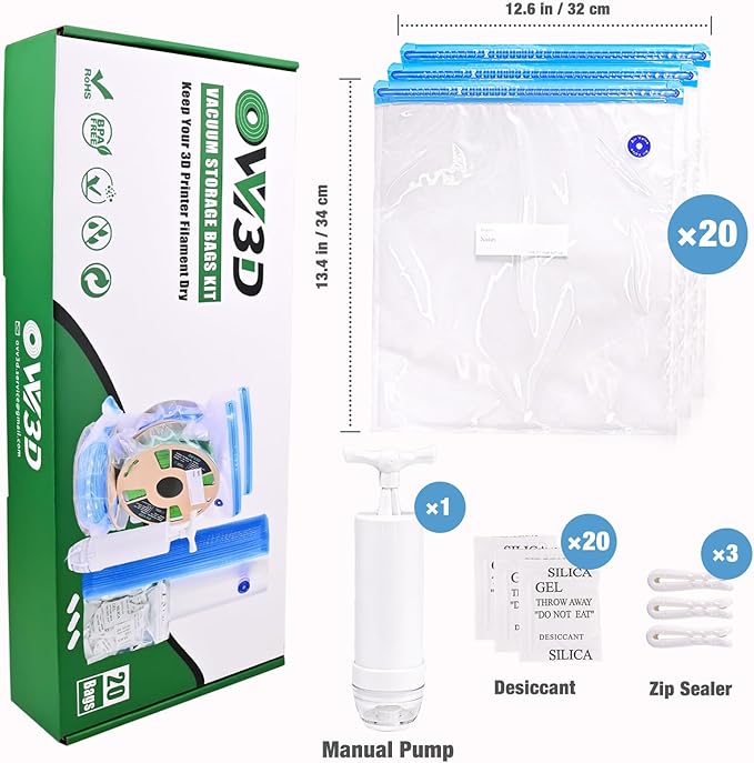 OVV3D Filament Storage Bags 44pcs, 3D Printer 20 Vacuum Sealed Kit - Image 2