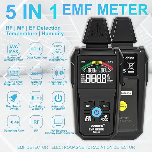 EMF Meter Radiation Detector, 5-in-1 EMF Detector, Magnetic Field & Radio - Image 2
