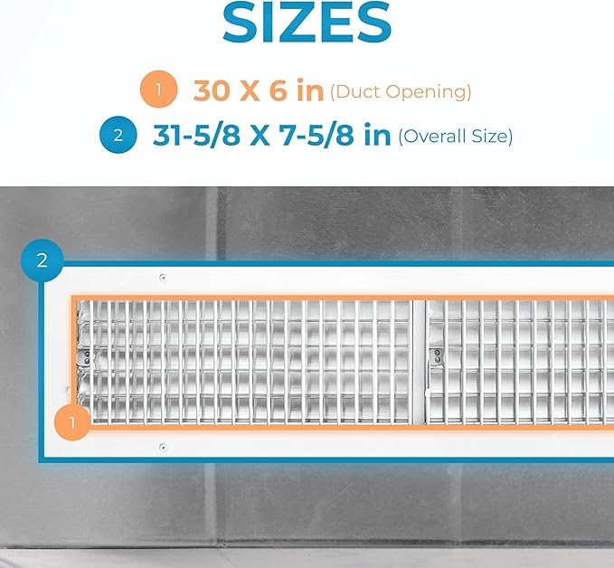 Aluminum 30 x 6 Inch Air Vent Covers Wall AC Grille – Premium Register Vent - Image 3