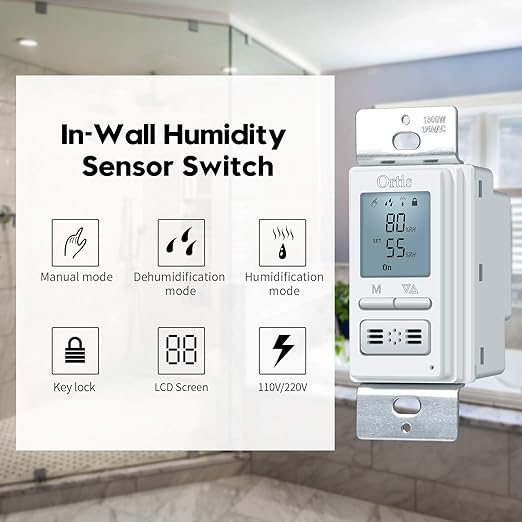 Humidity Sensor Switch, Ortis in-Wall Bathroom Fan Automated Control Switch - Image 2