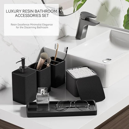 Matte Black Bathroom Accessories Set 5 Pieces, Resin Toothbrush Holders Set - Image 6