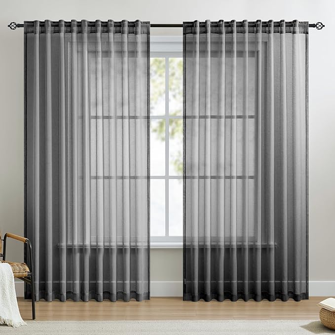 Dreaming Casa Black Sheer Curtains 84 Inches Long, Rod Pocket & Back Tab Light by DreamingCasa