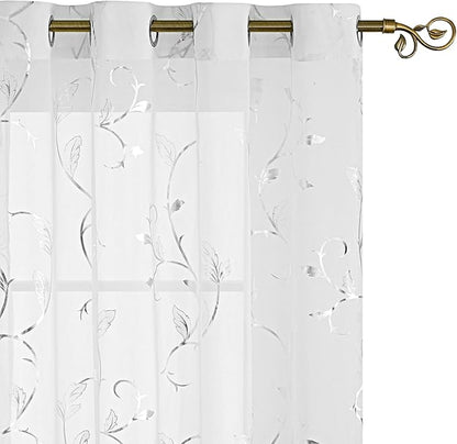 BUHUA White Sheer Curtains 84 Inch Length Semi by BUHUA