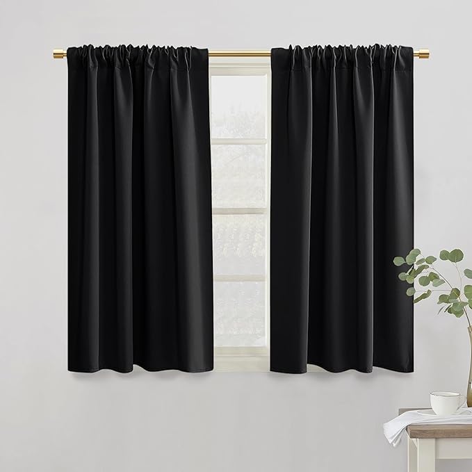 PANELSBURG Black Curtains 42 Inch Length, Short Blackout Curtains by PANELSBURG