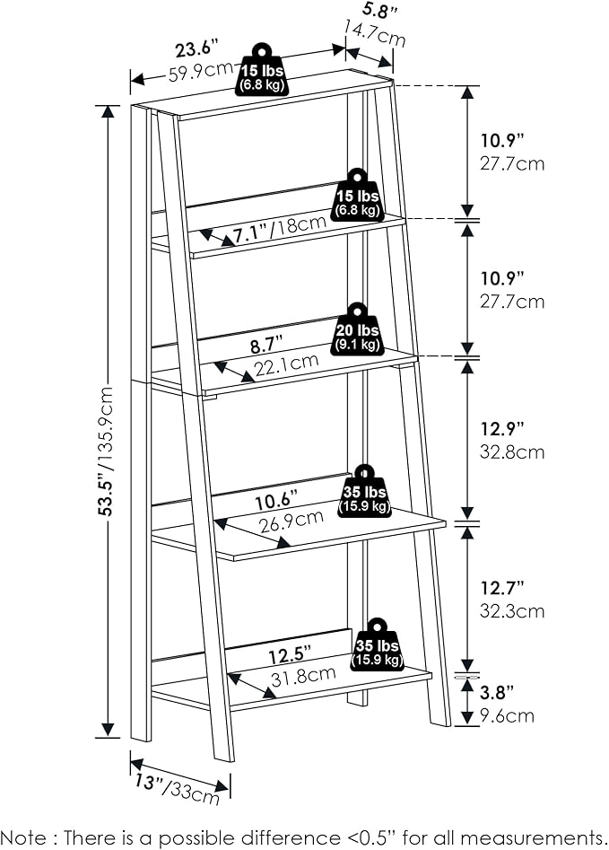 Furinno Ladder Book Shelf, 5-Tier Ladder Shelf, Display Storage Shelves - Image 3