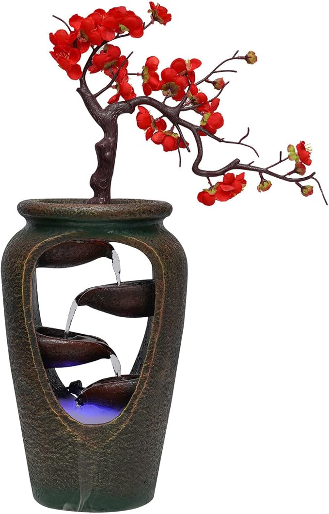 20Inch Tabletop Decorative Flower Vase Style Bonsai Waterfall Fountain - Image 8