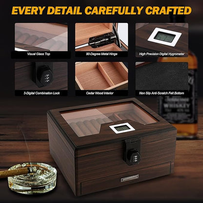Cigar Humidor and Cigar Lighter Kit, Cedar Wood Cigar Case - Image 3