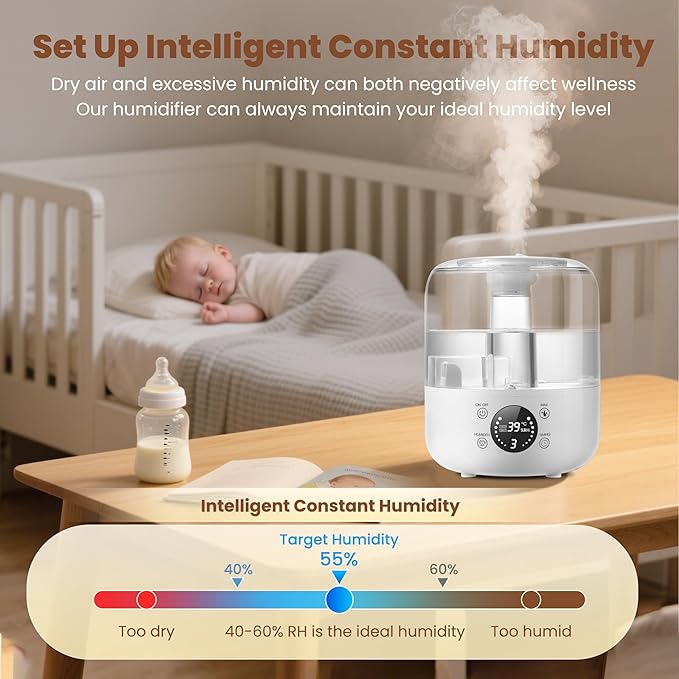 Humidifiers for Bedroom Baby, QWUE Top Fill 3L Humidifier Large Room, 28dB - Image 4