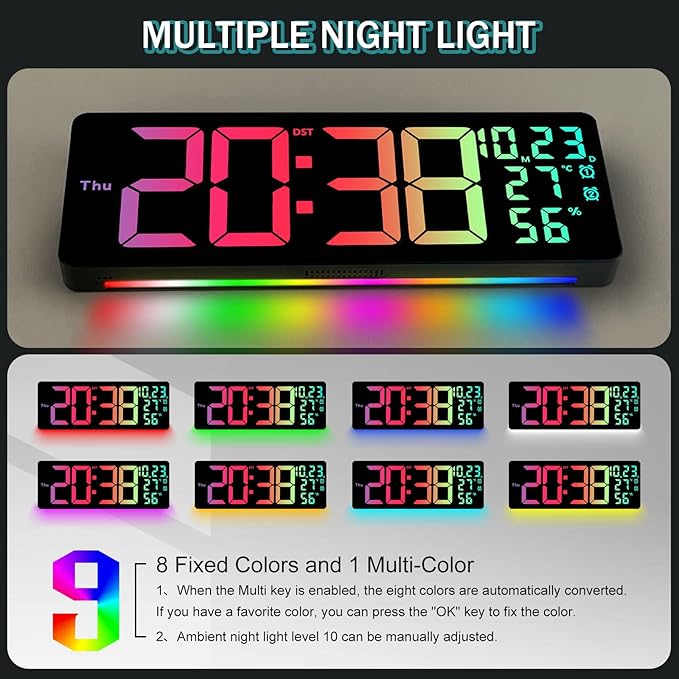JoFomp 17.3" Large Digital Wall Clock, LED Digital Clock Large Display - Image 3