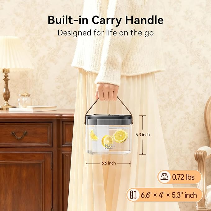 DIGIX Rechargeable Portable Humidifier-Smart Display, Night Light, Easy Clean - Image 3