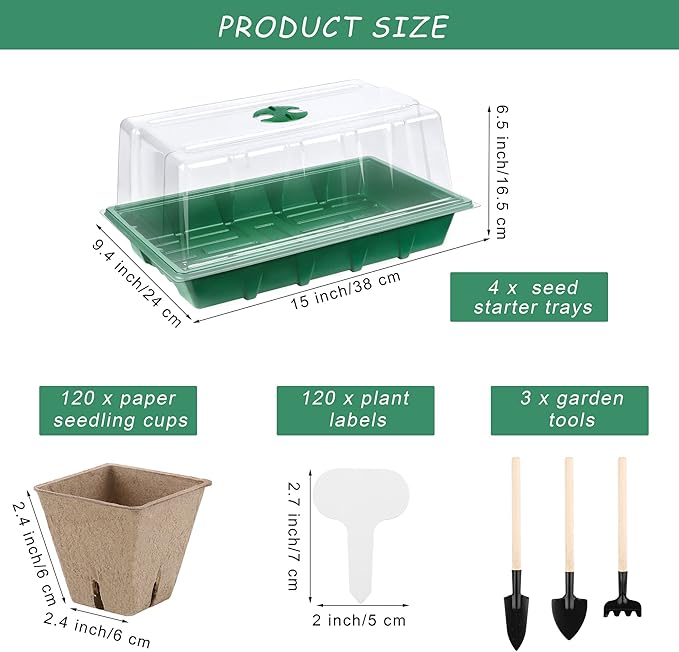 4 Pack Seed Starter Tray Kit, 120 Square Seed Peat Pots - Image 2