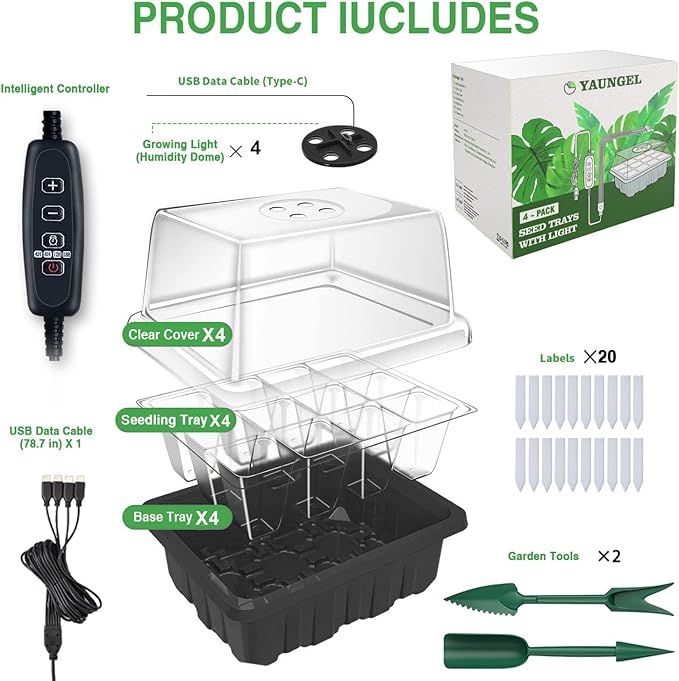 YAUNGEL Seed Starter Tray with Grow Light, 4 Pack Seed Starter Kit with Timing - Image 7