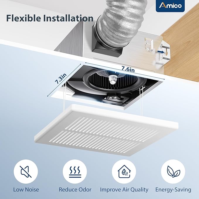 Amico Bathroom Exhaust Fan, 1.0 Sones, 80 CFM, Low Noise, Ceiling Mounted - Image 4