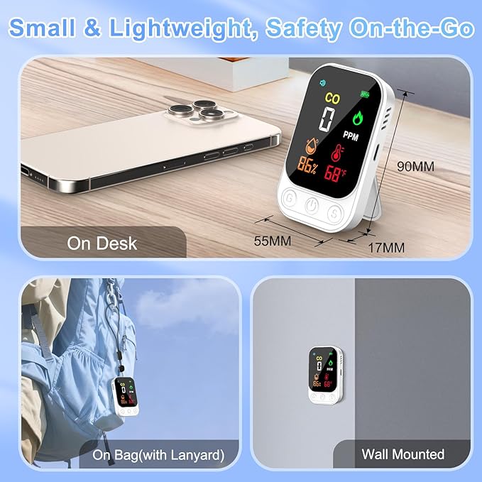 Portable Carbon Monoxide Detectors, 3-in-1 CO Detector – Mini CO, Temp & - Image 5