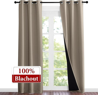 NICETOWN Taupe Full Shade Curtain Panels, Pair of Thermal Insulated & Energy - Image 2