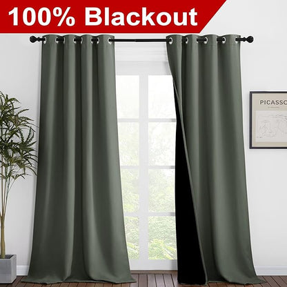 NICETOWN Dark Mallard Blackout Curtains 90 inches Long, Full Light Blocking - Image 2