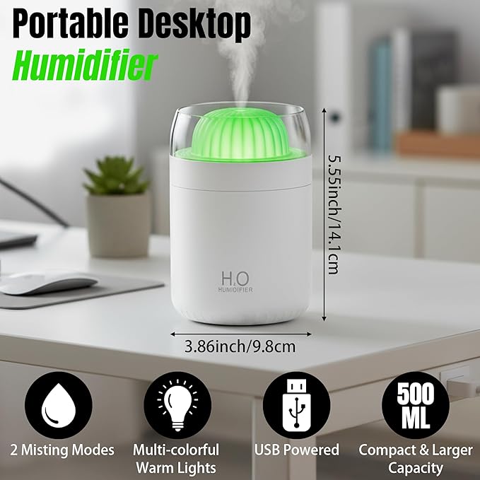 Cactus Mini Humidifier - 500ml USB Powered Portable Small Desktop Air - Image 3