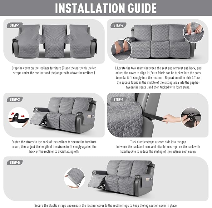 TAOCOCO 100% Waterproof Recliner Cover, Non-Slip Washable Reclining Couch Cover - Image 7