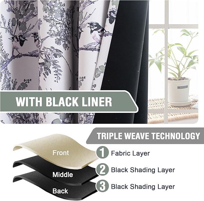 H.VERSAILTEX Floral 100% Blackout Curtains 84 inch Length 2 Panels Vintage - Image 4